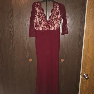 Mid Sleeved Burgundy Formal Dress